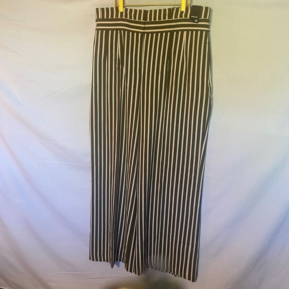 NY and‎ Company Wide Leg Pants Striped Stretch Womens Size 18 Olive Green White
